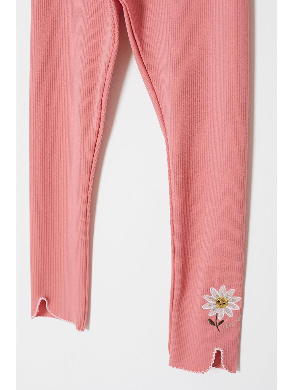 Pembe Somon Papatya Nakışlı Fitilli Kız Çocuk Yırtmaçlı Tayt 18143-2
