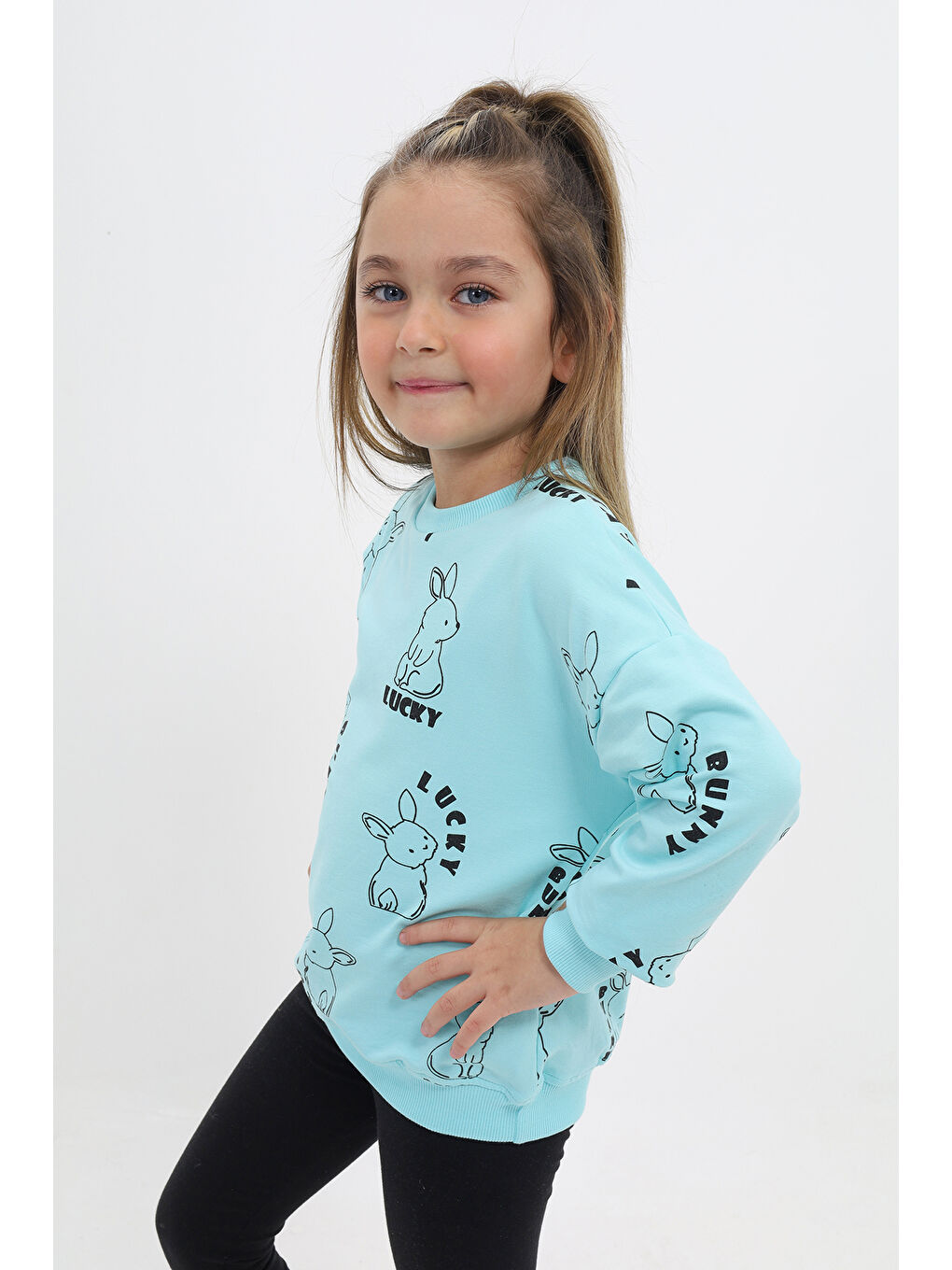 Turkuaz Kız Çocuk Baskılı Sweatshirt-1