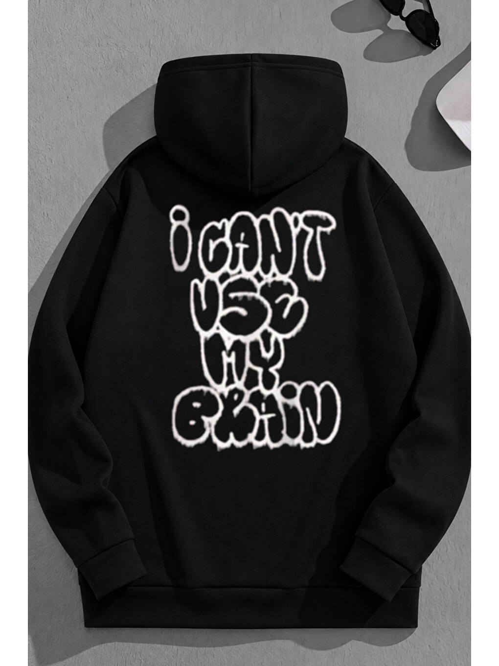 Unisex 3 İplik Pamuklu Siyah Usemybrain Baskı Bol Kalıp Sweatshirt Hoodie