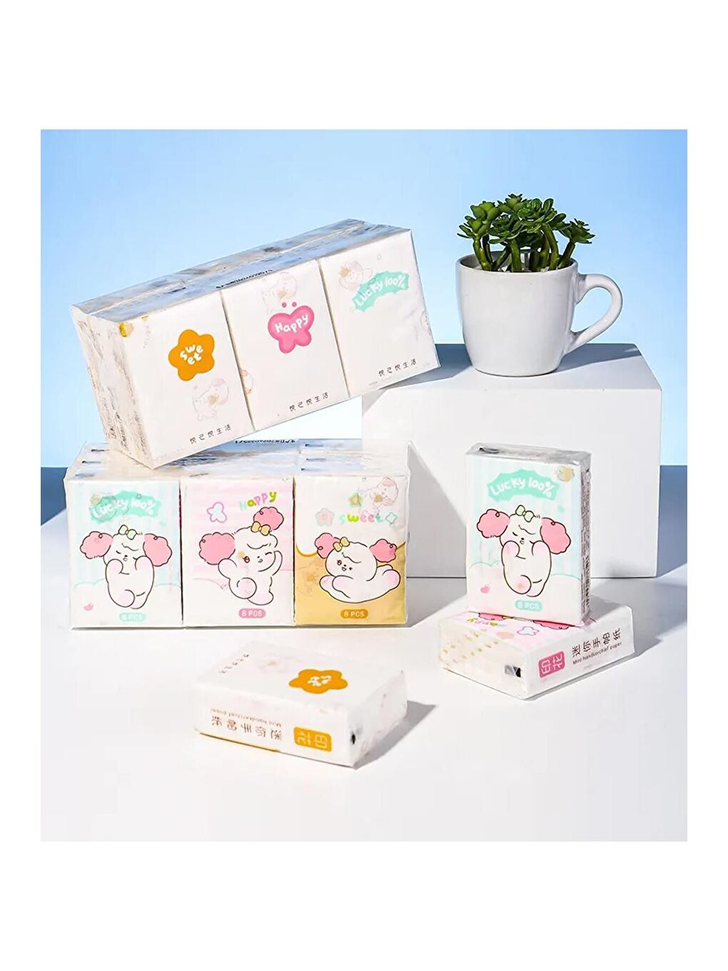 Seviml Köpek Figürlü Mini Cep Mendili 9 lu Set