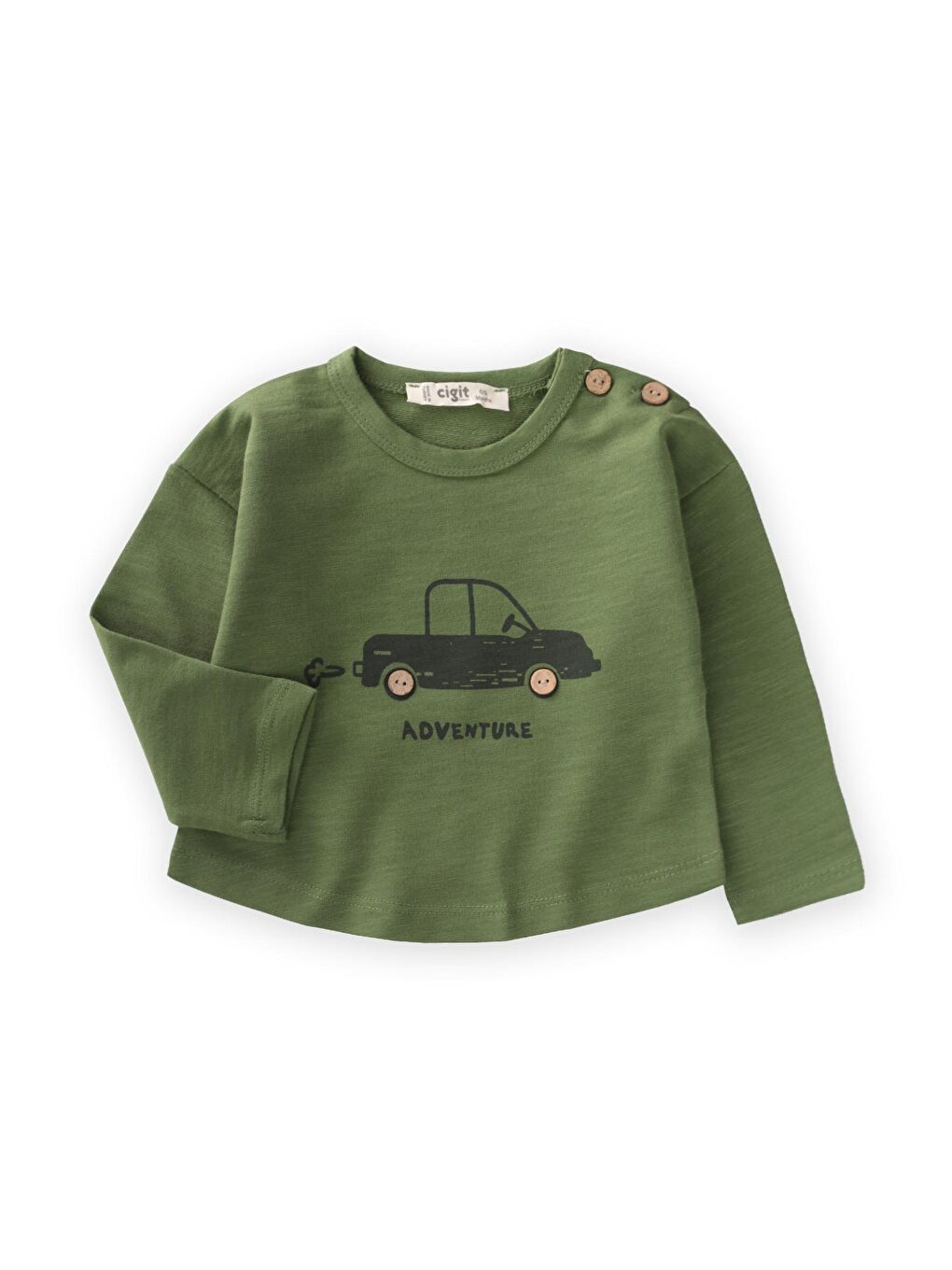 CİGİT Adventure Baskılı Erkek Bebek  Sweatshirt 0-5 Yaş Yağ Yeşili