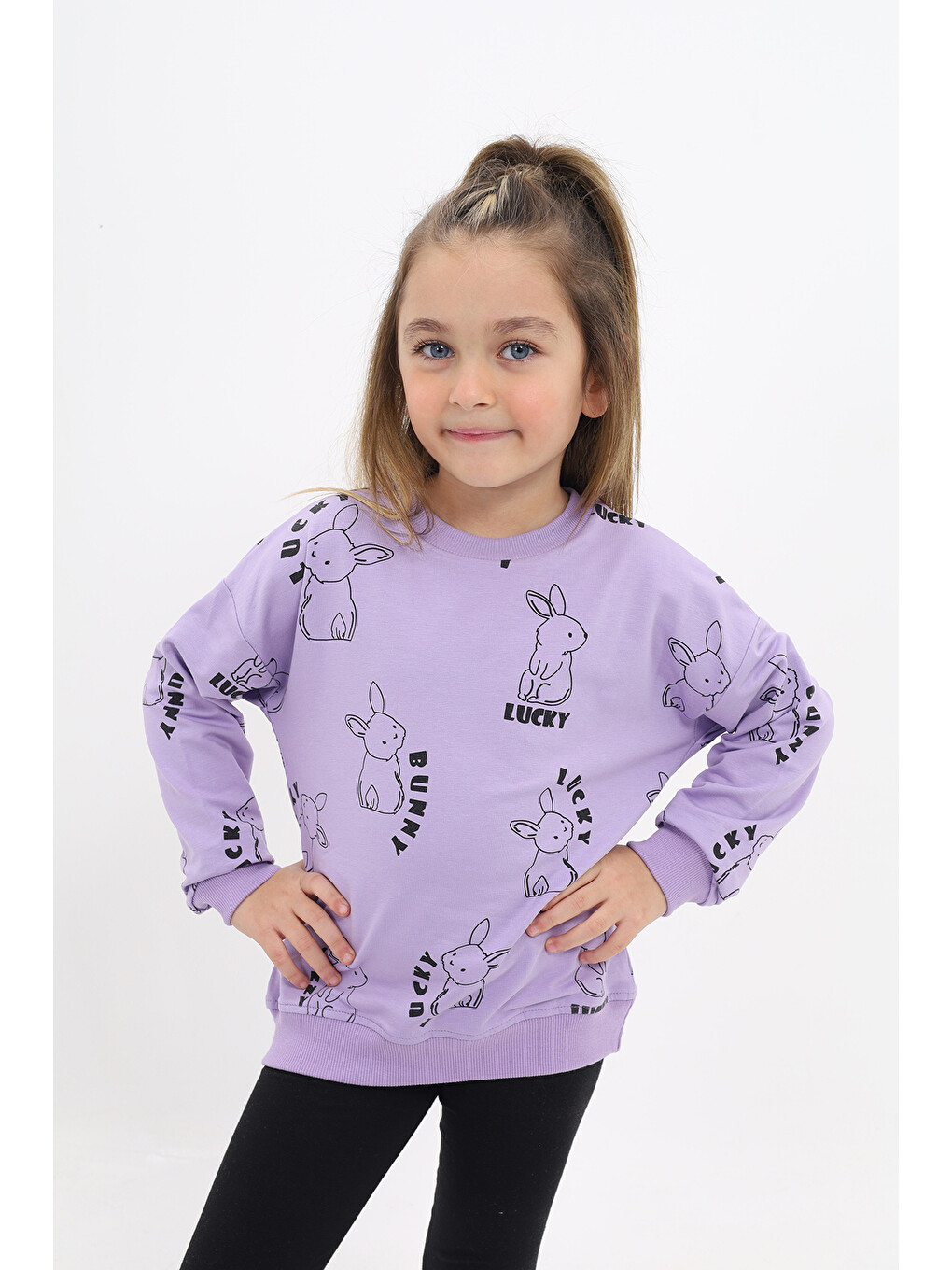 Lila Kız Çocuk Baskılı Sweatshirt