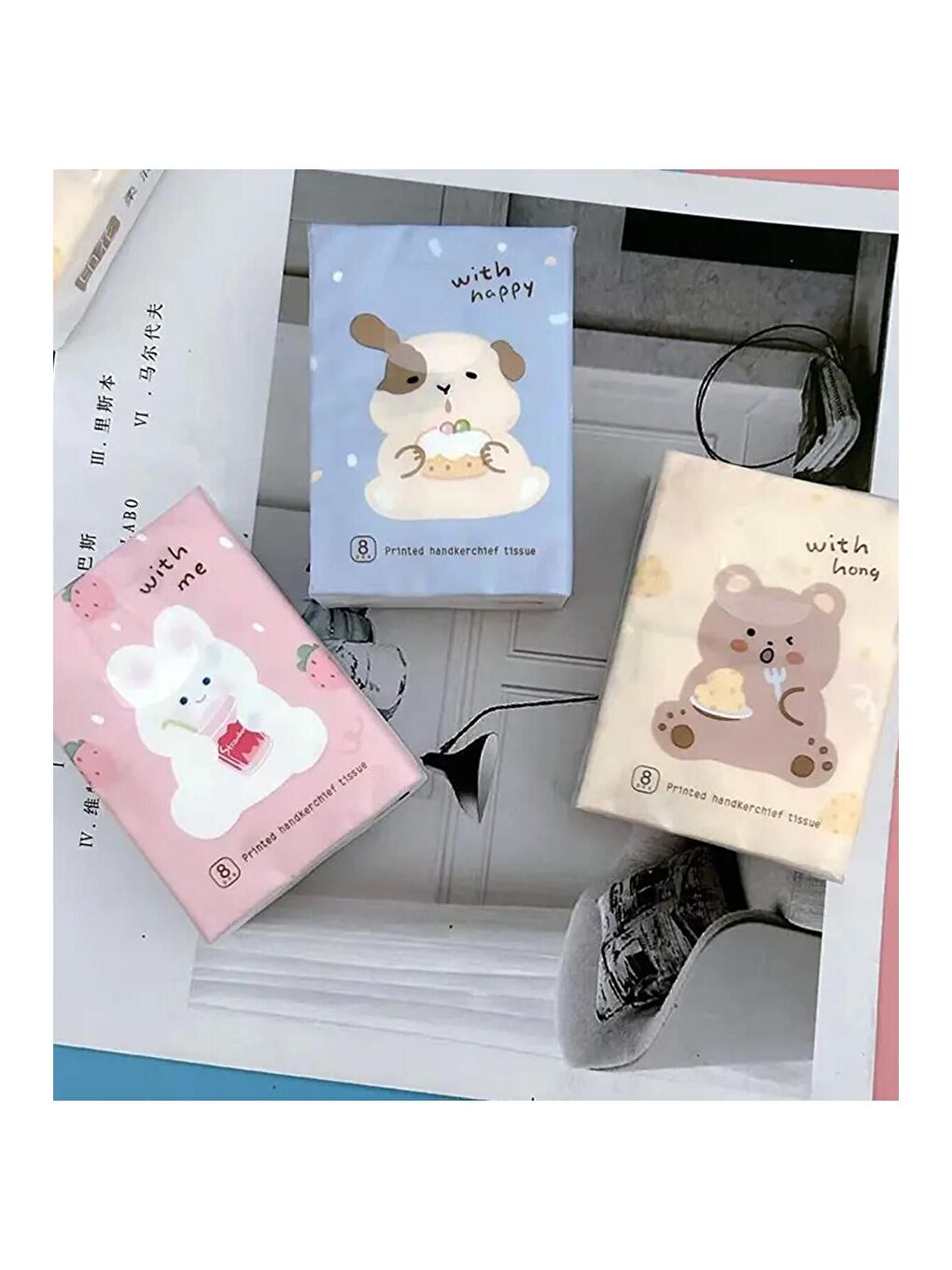 Tavşan Köpek Ayı Figürlü Mini Cep Mendili 9 lu Set