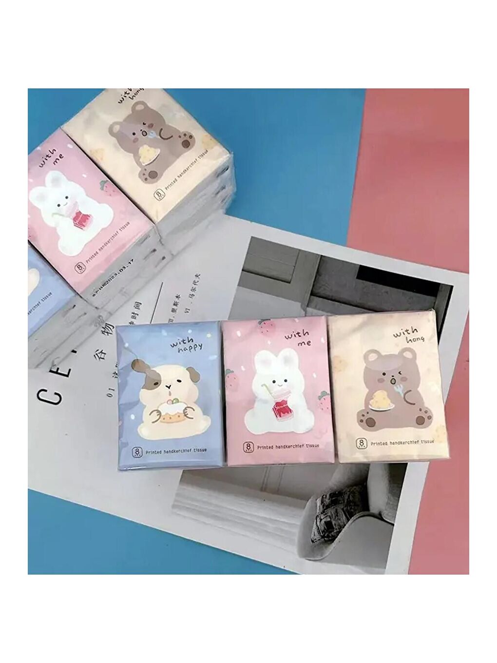 Tavşan Köpek Ayı Figürlü Mini Cep Mendili 9 lu Set-1