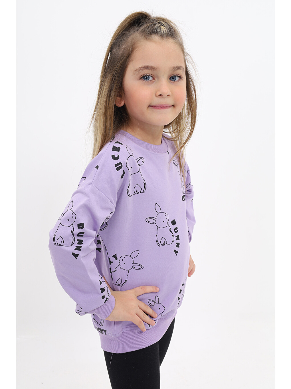 Lila Kız Çocuk Baskılı Sweatshirt-1