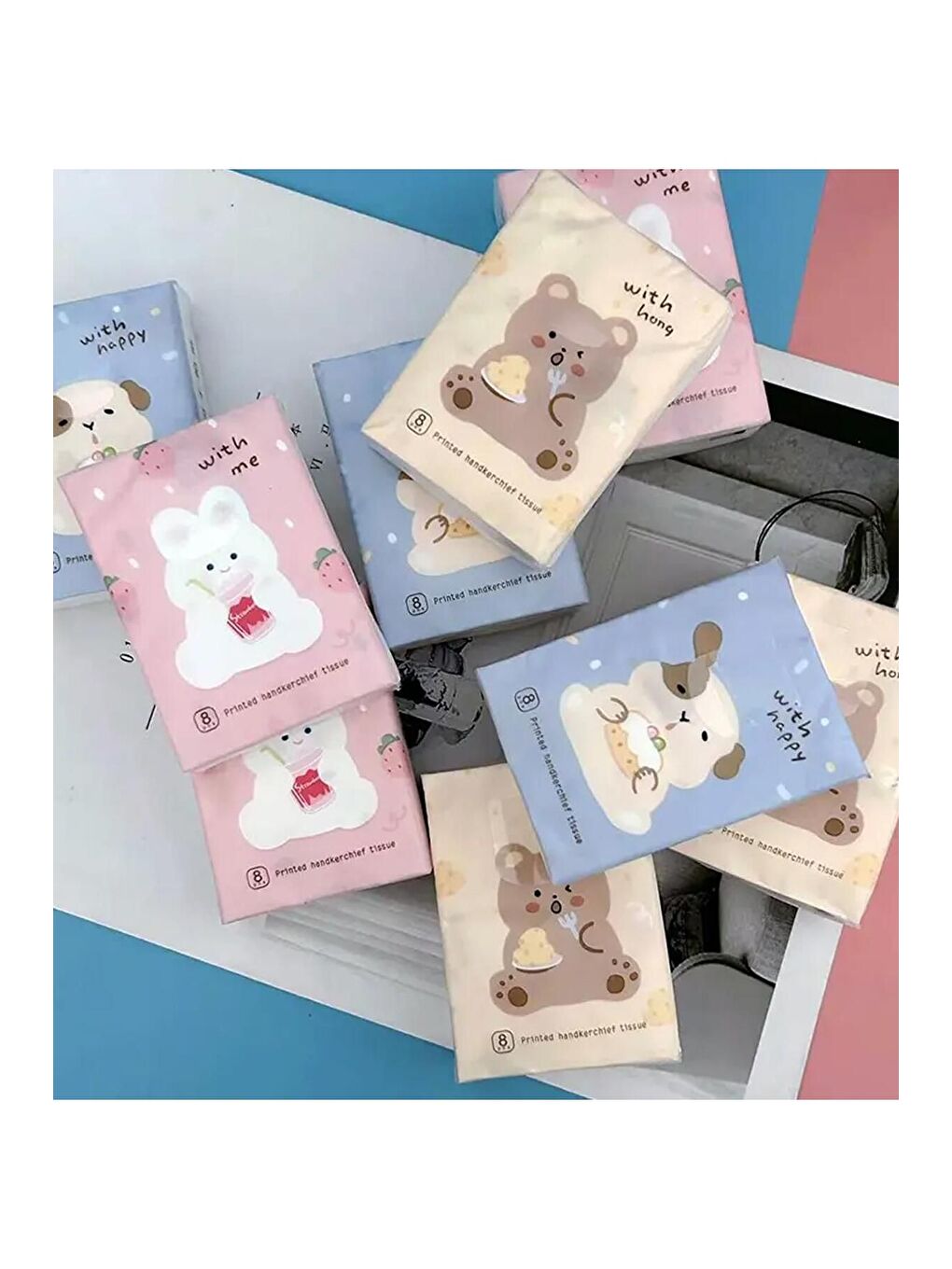 Tavşan Köpek Ayı Figürlü Mini Cep Mendili 9 lu Set-3