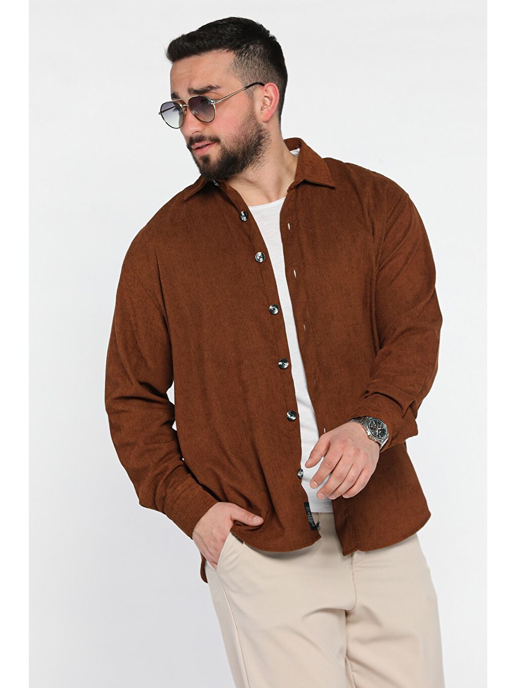 Kahverengi Erkek Uzun Kol Gömlek-1