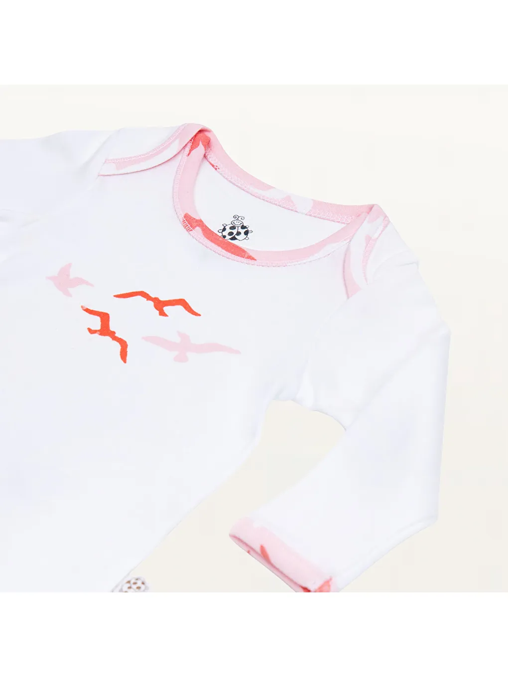 Pembe Turna 2'li Bebek Zıbın Uzun Kollu Organik Beyaz-Somon-4