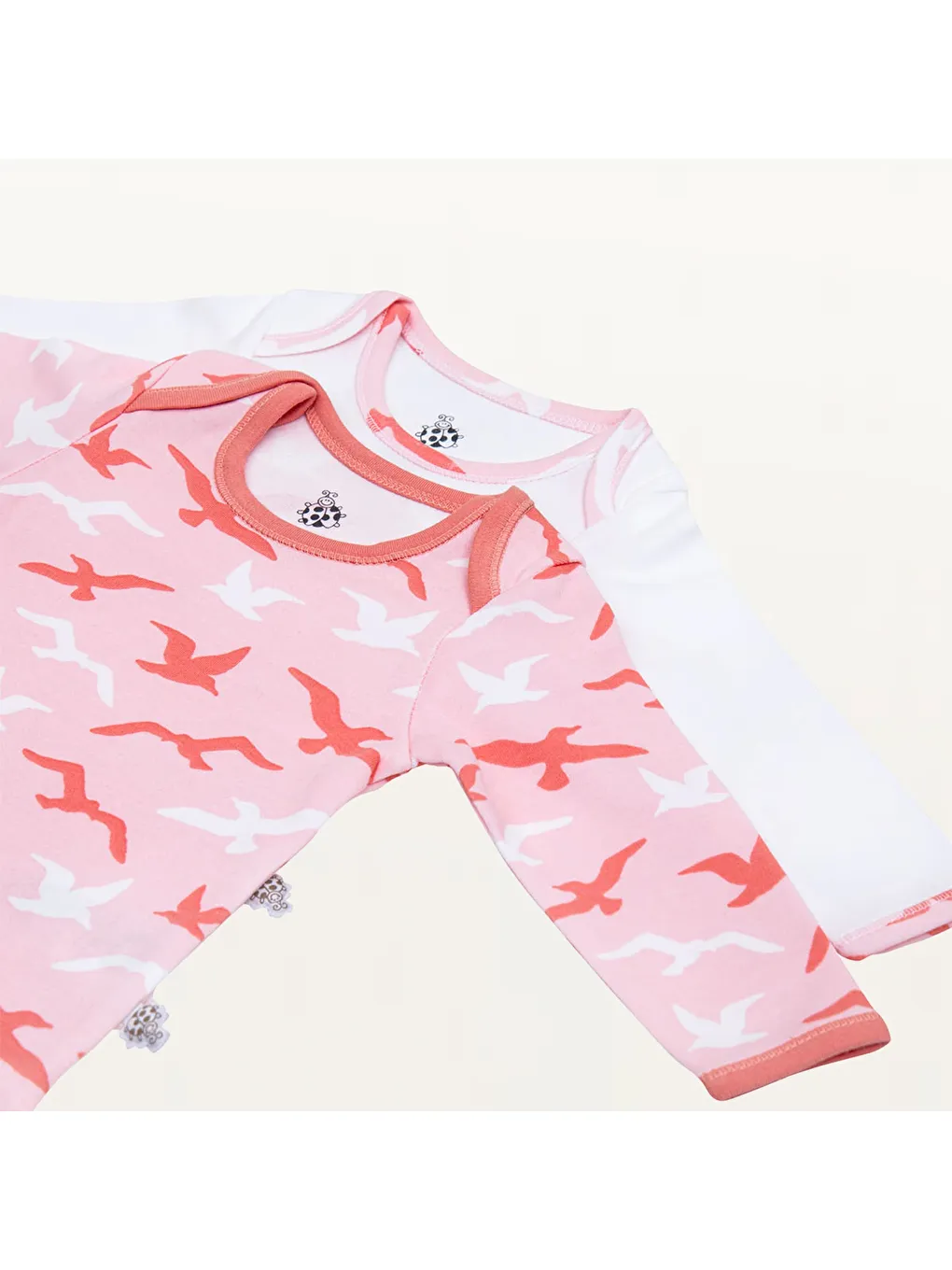 Pembe Turna 2'li Bebek Zıbın Uzun Kollu Organik Beyaz-Somon-5