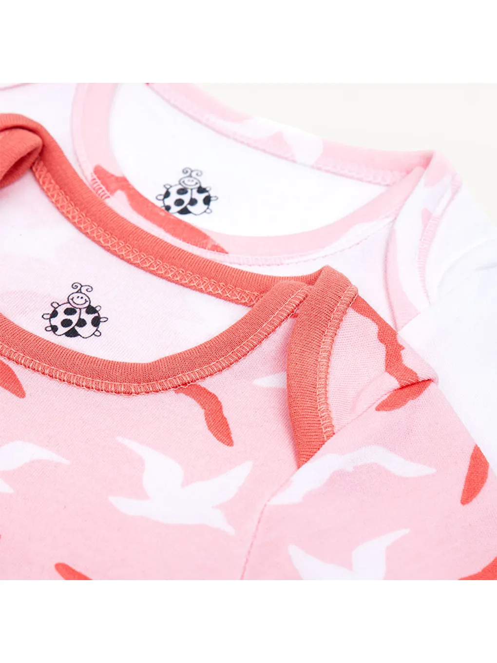 Pembe Turna 2'li Bebek Zıbın Uzun Kollu Organik Beyaz-Somon-8