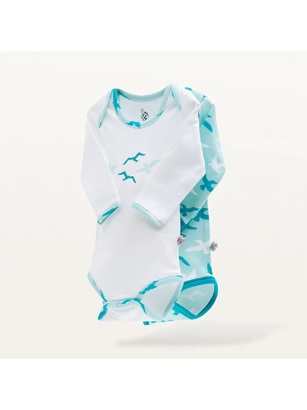 Turna 2'li Bebek Zıbın Uzun Kollu Organik Beyaz-Turkuaz