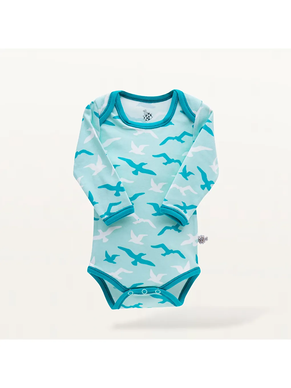 Turna 2'li Bebek Zıbın Uzun Kollu Organik Beyaz-Turkuaz-2