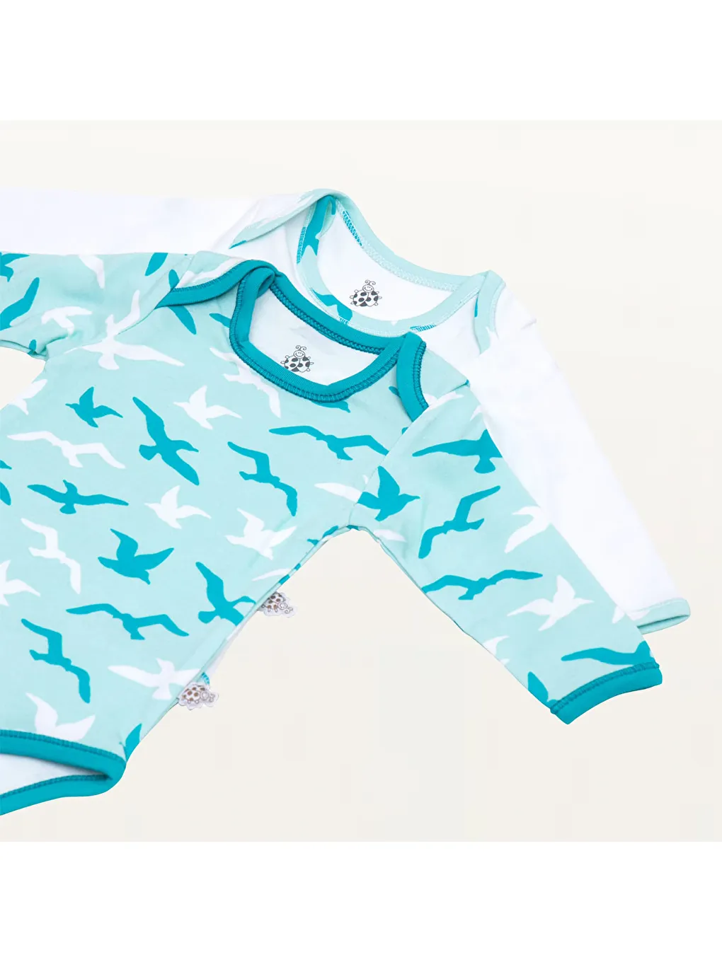 Turna 2'li Bebek Zıbın Uzun Kollu Organik Beyaz-Turkuaz-3