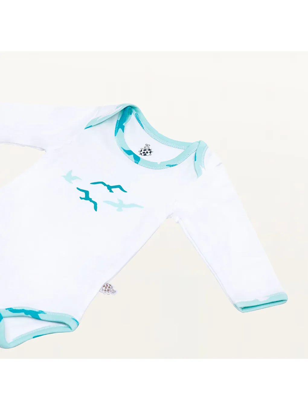 Turna 2'li Bebek Zıbın Uzun Kollu Organik Beyaz-Turkuaz-5