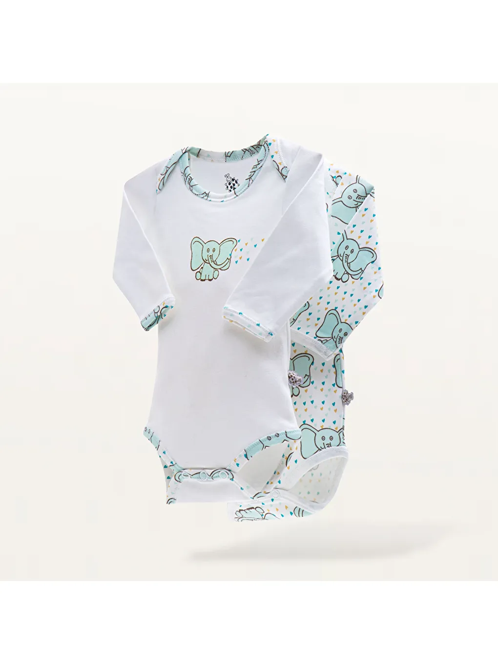 Borneo 2'li Bebek Zıbın Uzun Kollu Organik Beyaz-Mint