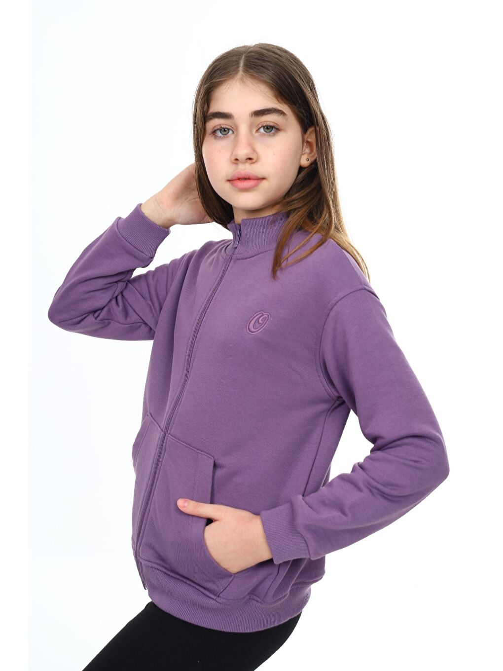 Mor Kız Çocuk Nakışlı Hırka-1