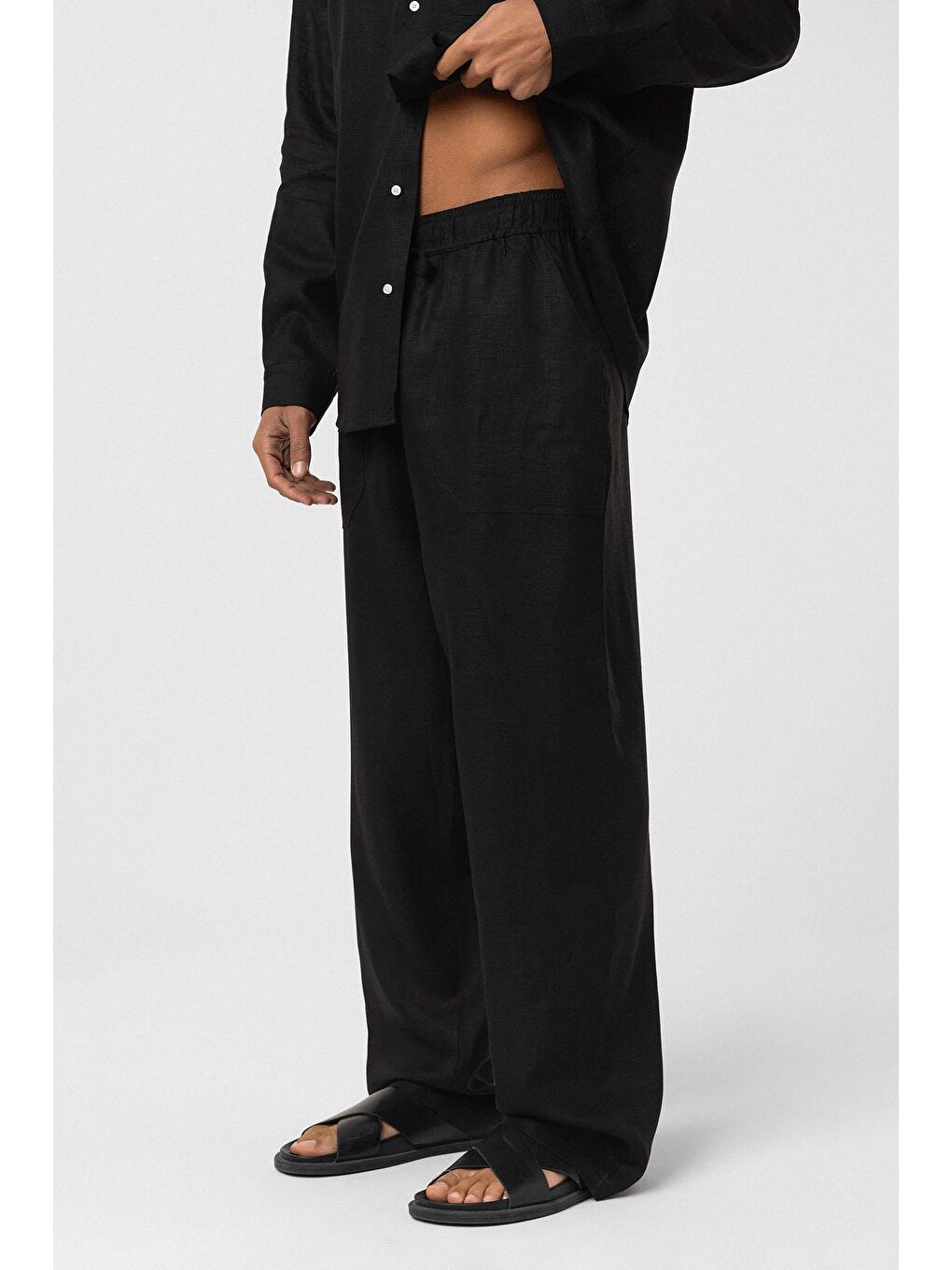 Baggy Keten Pantolon Siyah-2