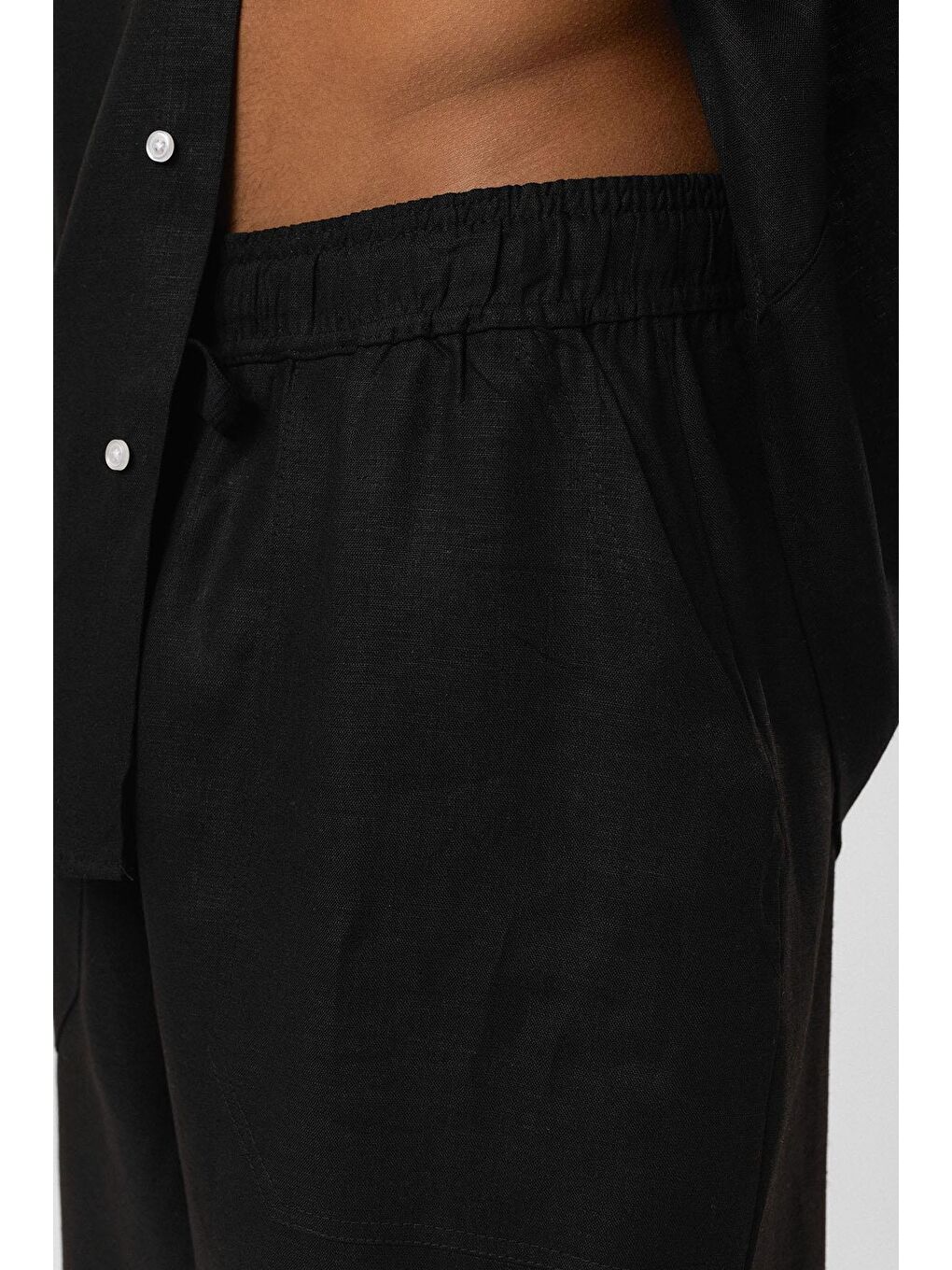 Baggy Keten Pantolon Siyah-3
