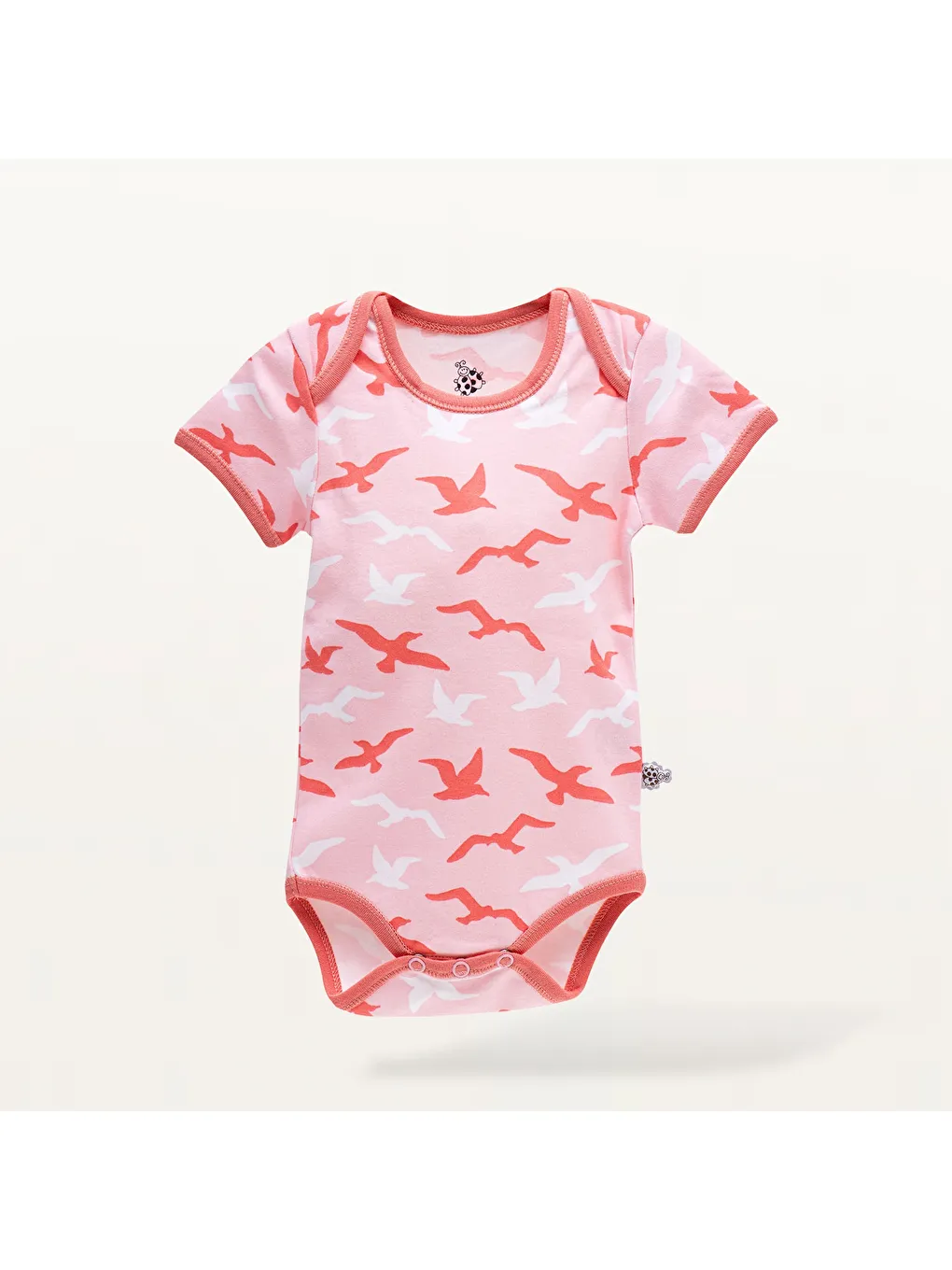 Pembe Turna 2'li Bebek Zıbın Kısa Kollu Organik Beyaz-Somon-1