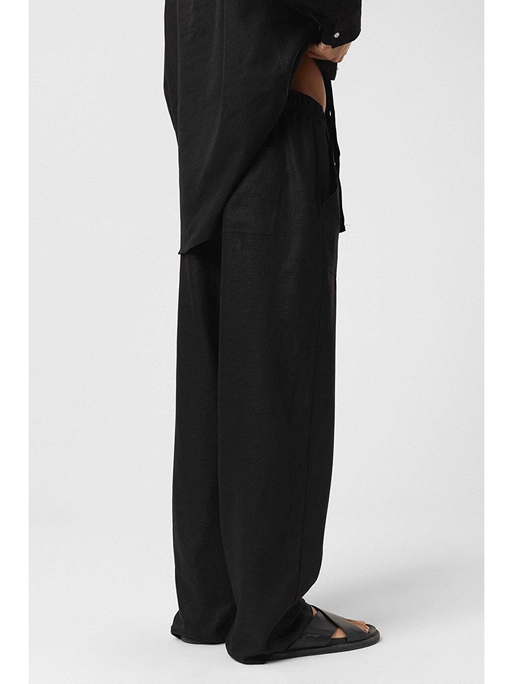Baggy Keten Pantolon Siyah-4