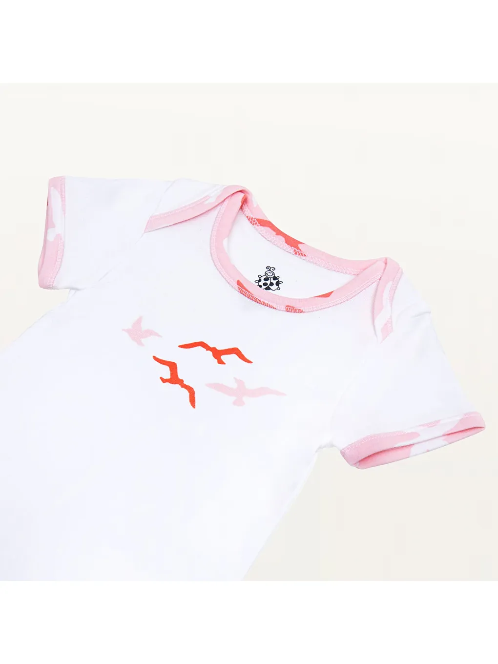 Pembe Turna 2'li Bebek Zıbın Kısa Kollu Organik Beyaz-Somon-3