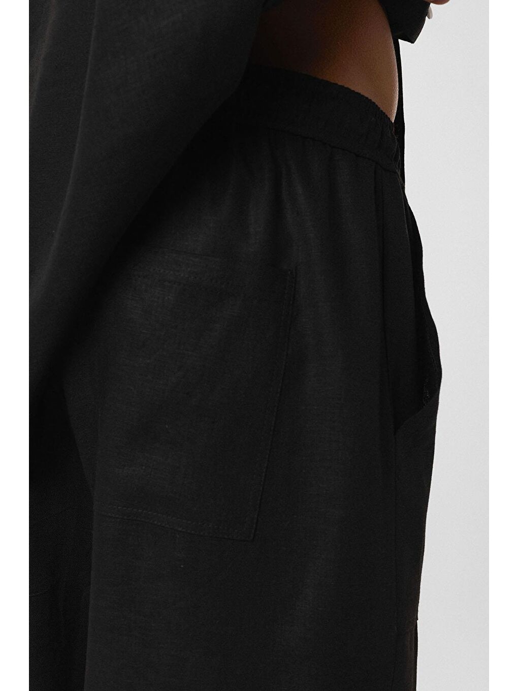 Baggy Keten Pantolon Siyah-5