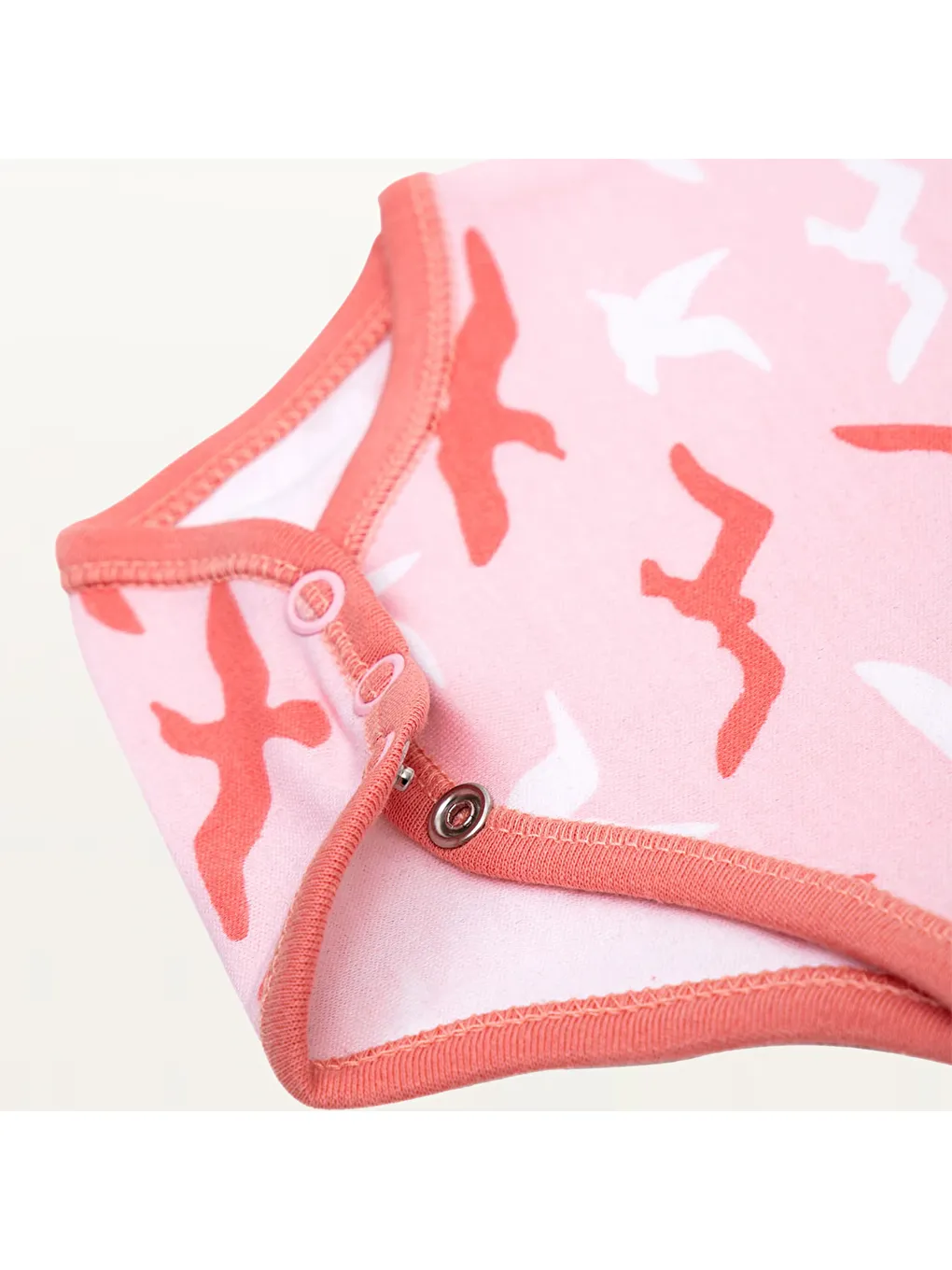 Pembe Turna 2'li Bebek Zıbın Kısa Kollu Organik Beyaz-Somon-5