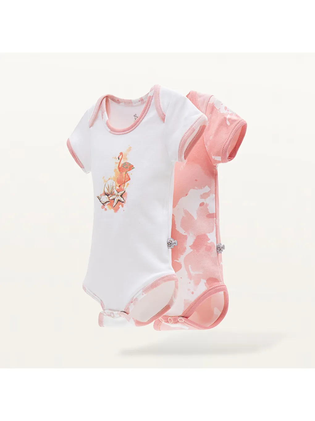 Pembe Rosa 2'li Bebek Zıbın Kısa Kollu Organik Beyaz-Somon