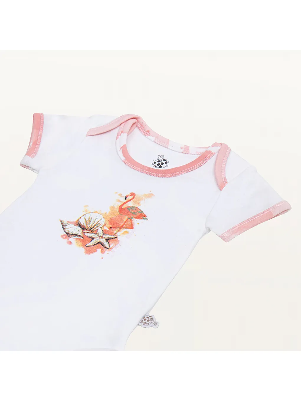 Pembe Rosa 2'li Bebek Zıbın Kısa Kollu Organik Beyaz-Somon-2