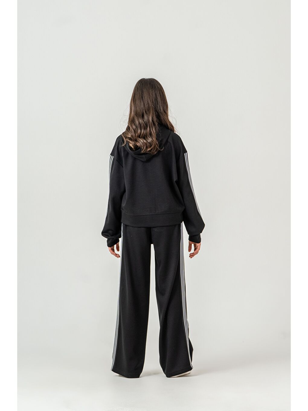 Siyah Üst Sol Sağ Kollar Şeritli Alt Sol Sağ Şeritli Kız Çocuk Alt Üst Eşofman Takımı-4