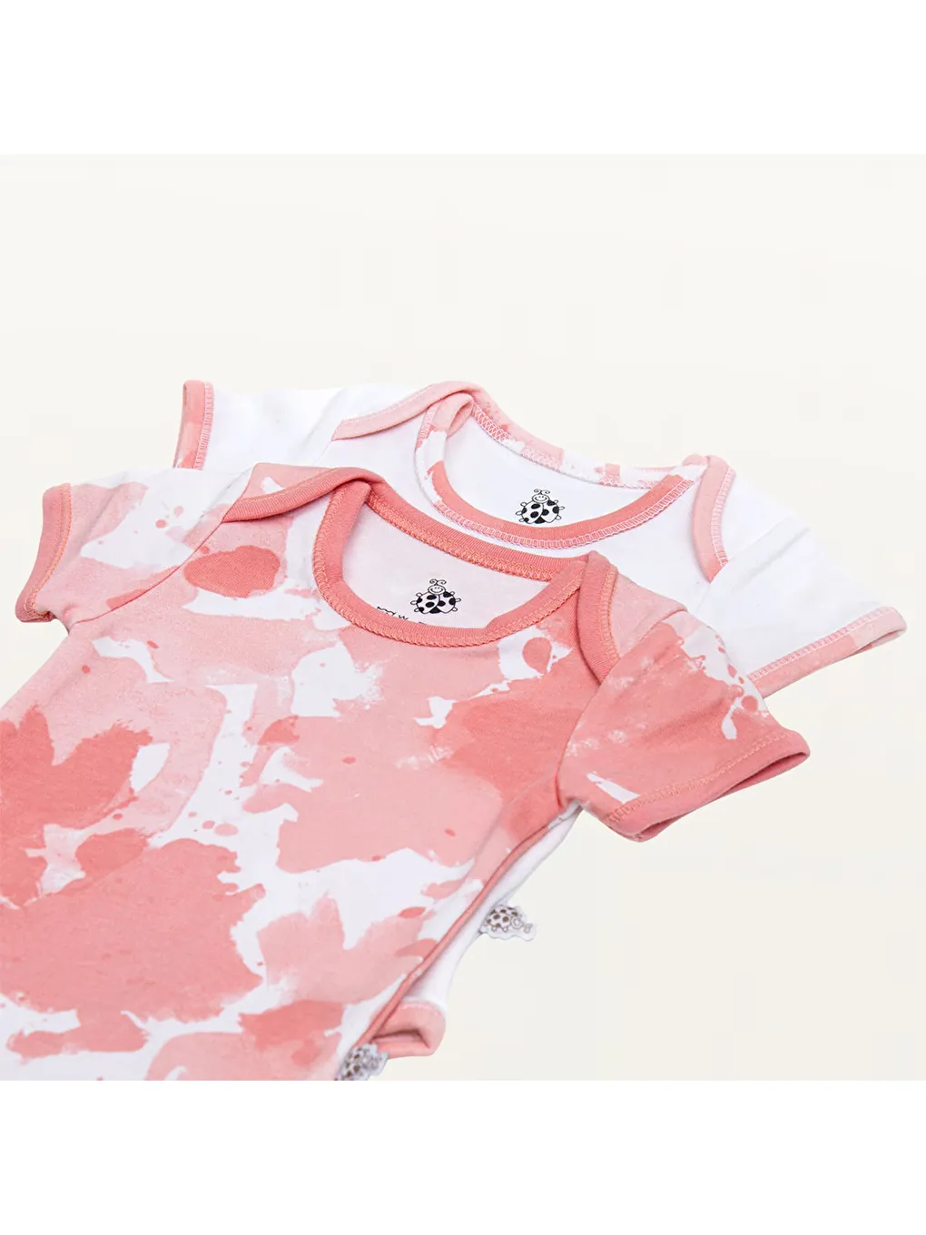 Pembe Rosa 2'li Bebek Zıbın Kısa Kollu Organik Beyaz-Somon-3