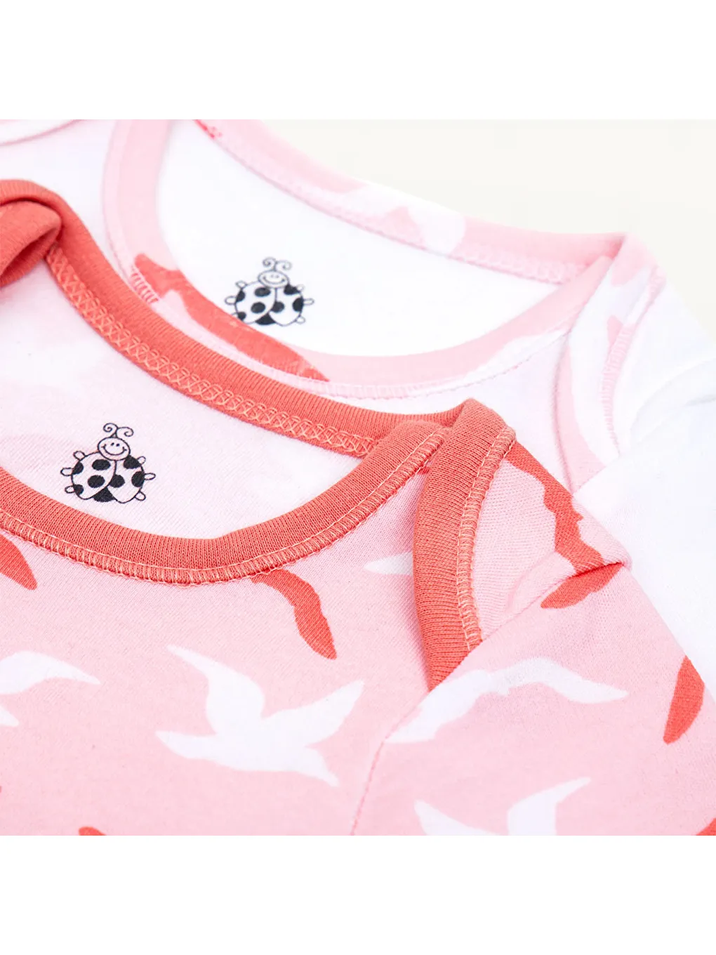 Pembe Turna 2'li Bebek Zıbın Kısa Kollu Organik Beyaz-Somon-7