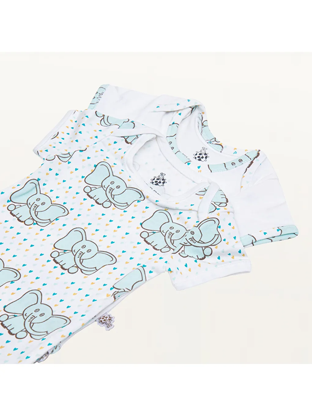 Borneo 2'li Bebek Zıbın Kısa Kollu Organik Beyaz-Mint-4