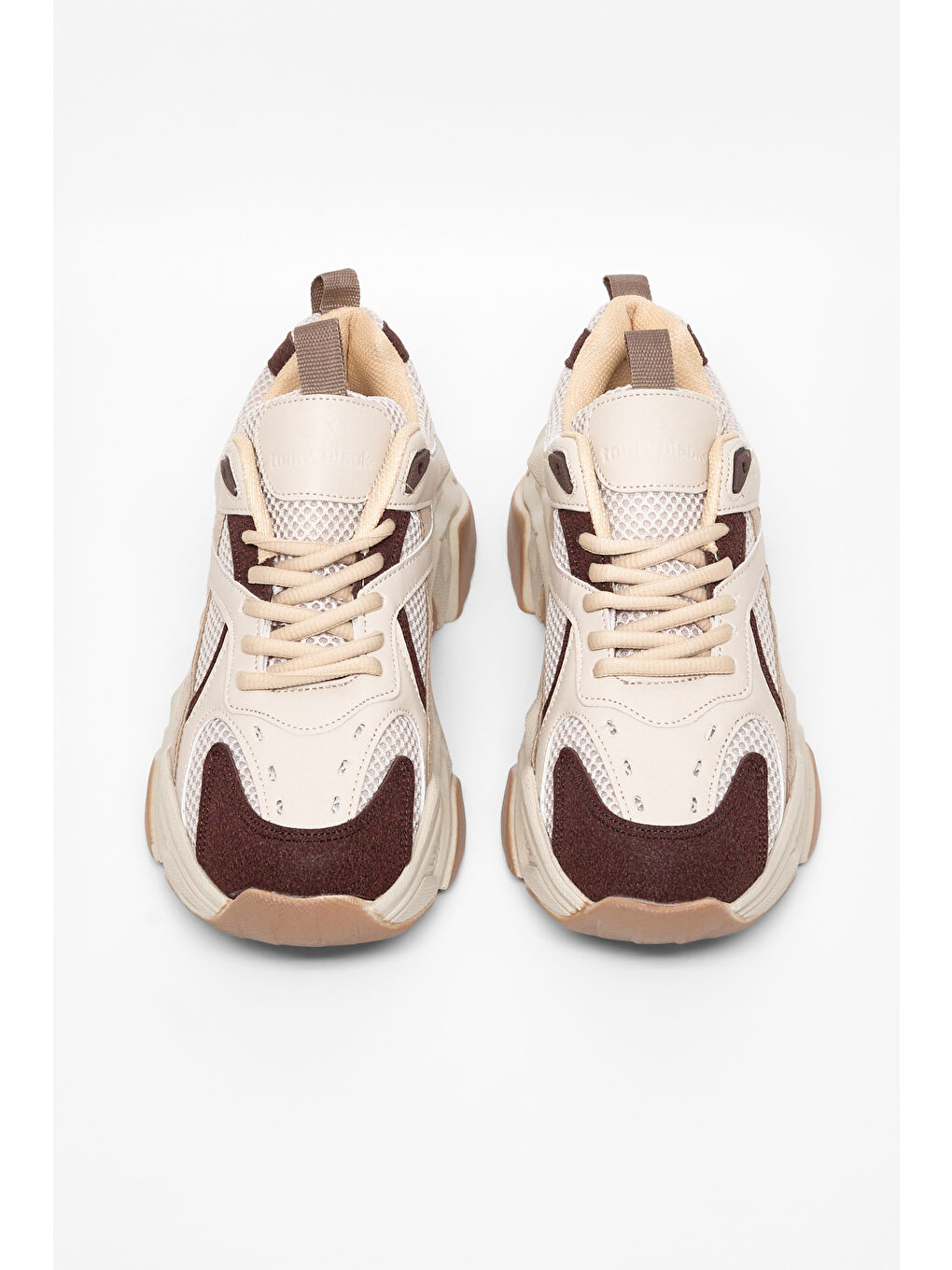 Kadın Bej Kahve Rahat Kalıp Poli Taban Bağcıklı Sneaker-1