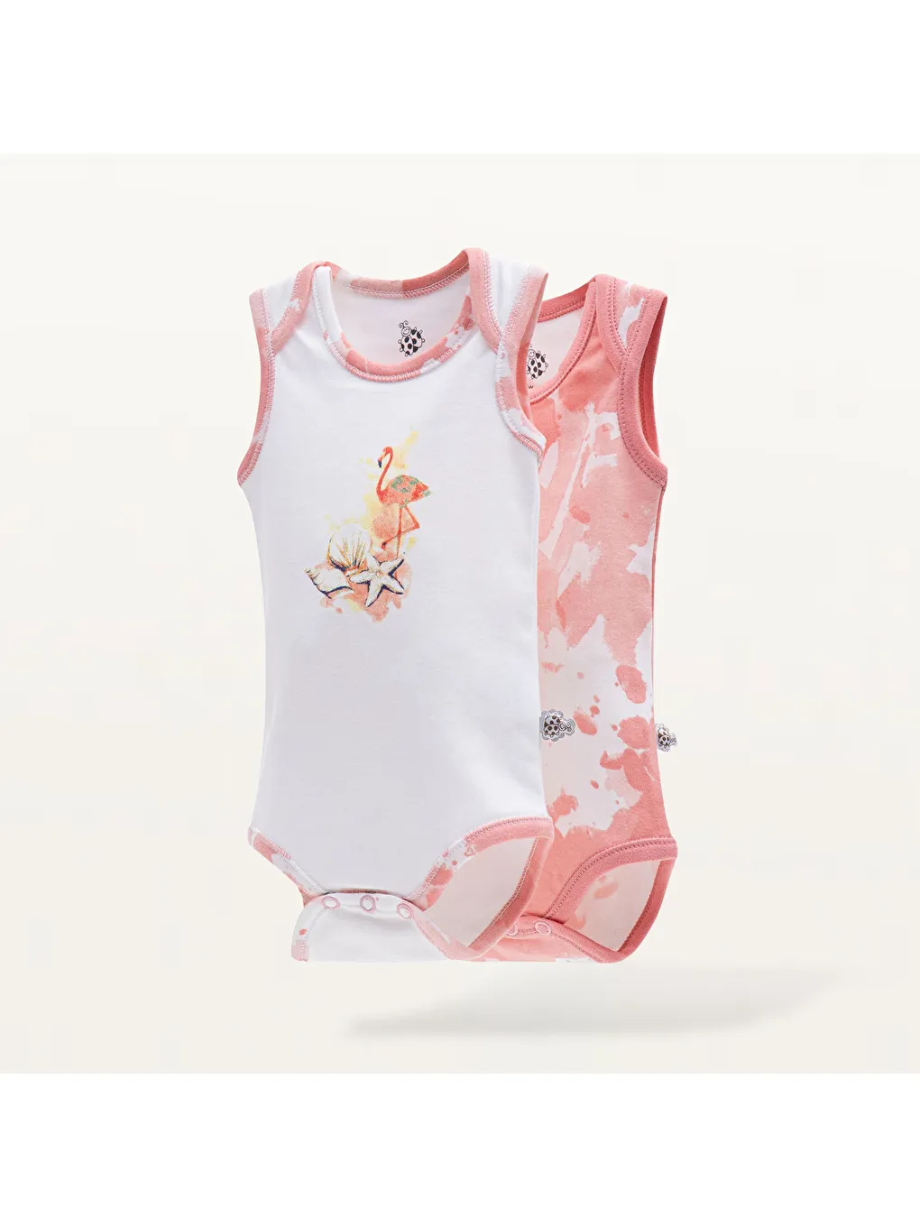 Pembe Rosa 2'li Kız Bebek Zıbın Kolsuz Organik Beyaz-Somon