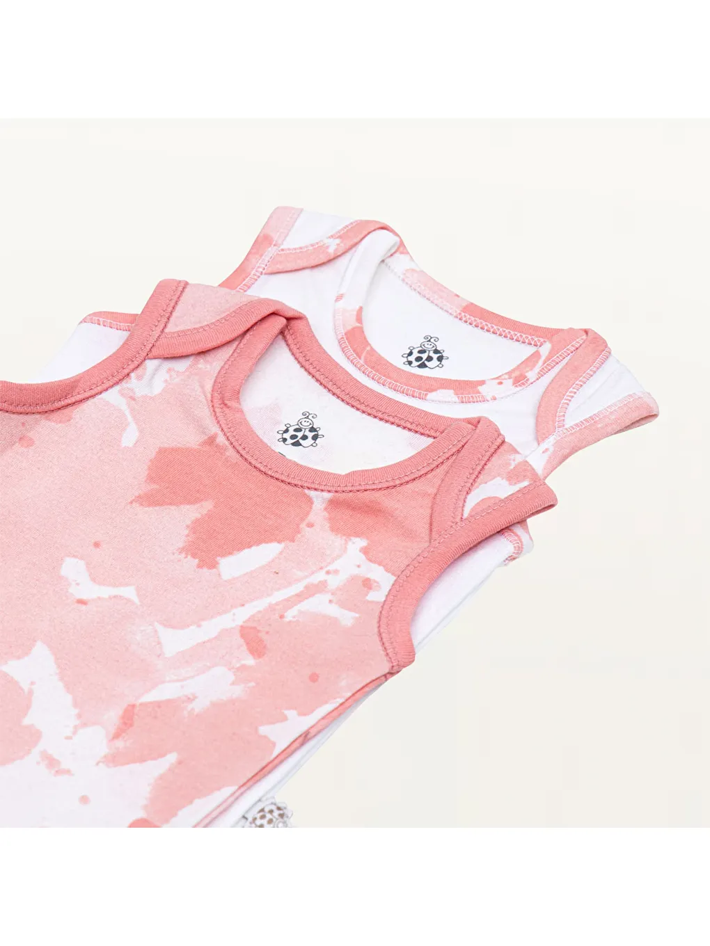 Pembe Rosa 2'li Kız Bebek Zıbın Kolsuz Organik Beyaz-Somon-1