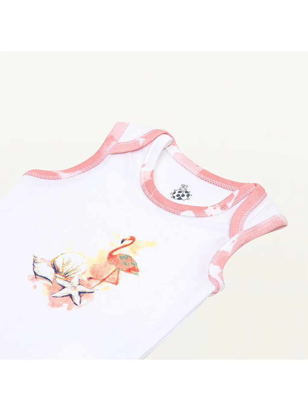 Pembe Rosa 2'li Kız Bebek Zıbın Kolsuz Organik Beyaz-Somon-6