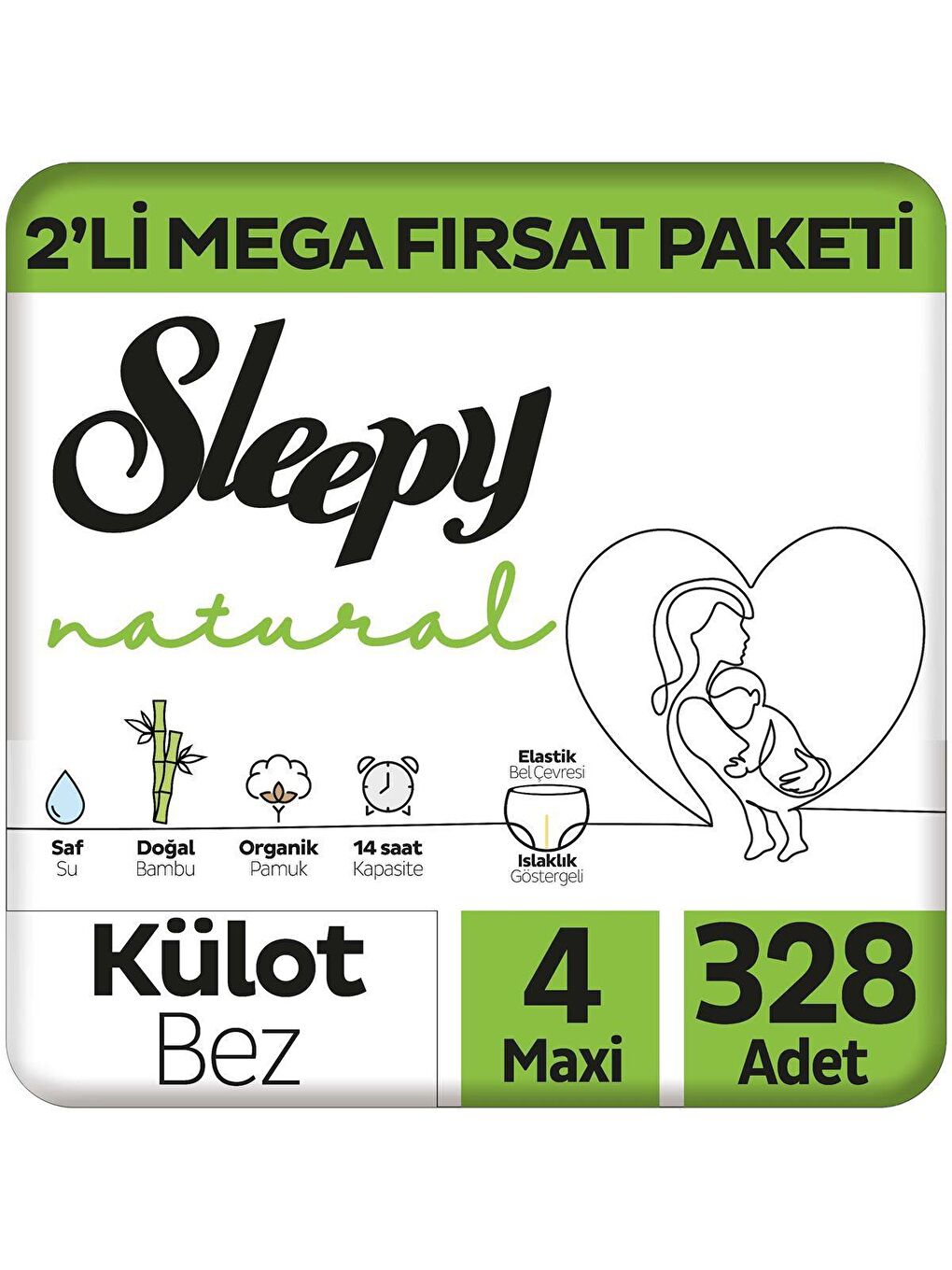 Sleepy Beyaz Natural Mega Fırsat Paketi Külot Bez 4 Numara Maxi 328 Adet