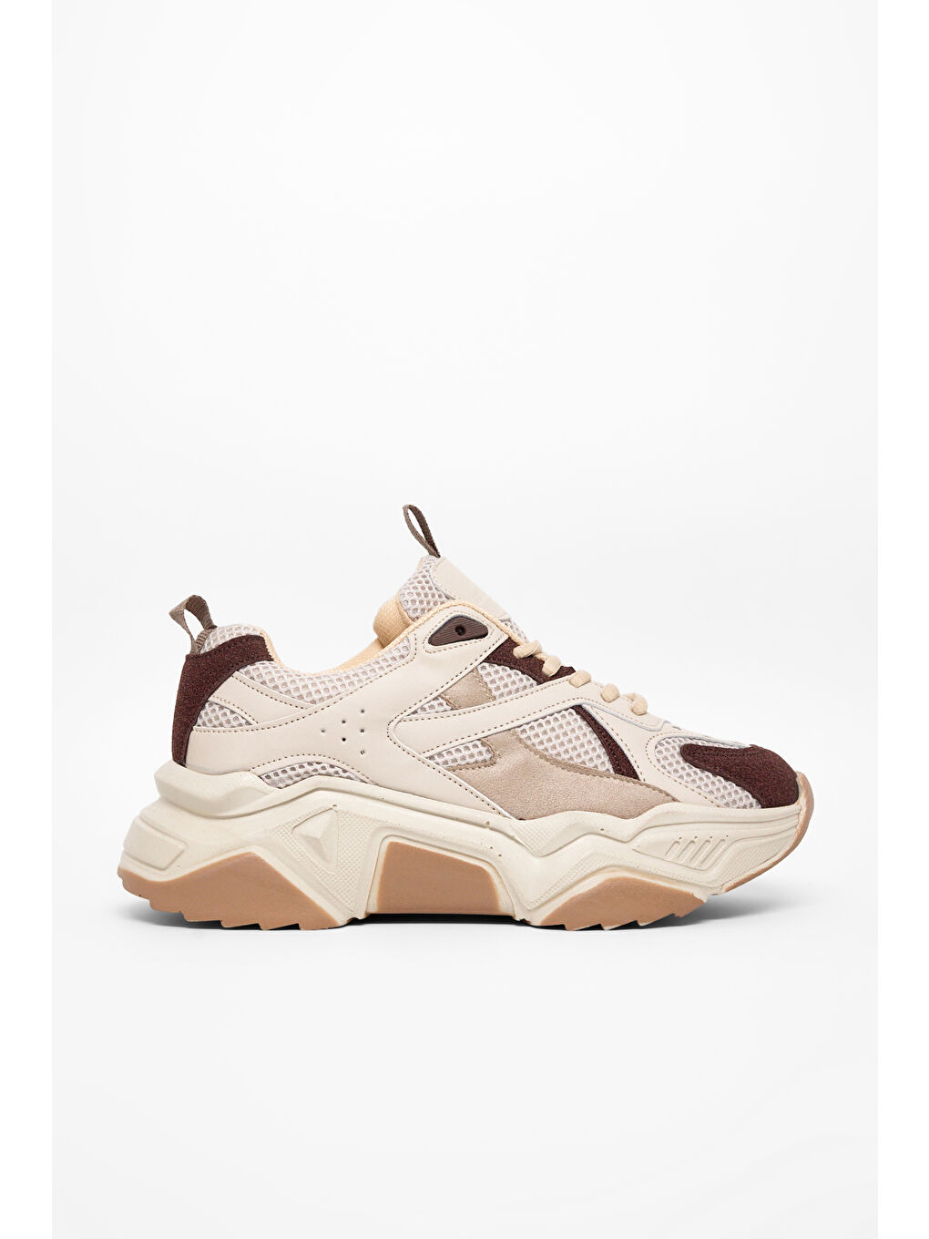 Kadın Bej Kahve Rahat Kalıp Poli Taban Bağcıklı Sneaker-2