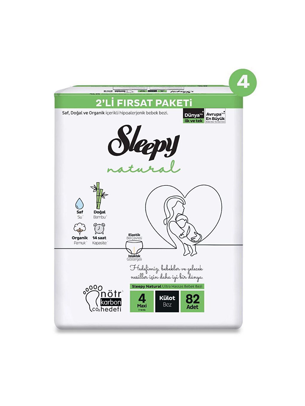 Sleepy Beyaz Natural Mega Fırsat Paketi Külot Bez 4 Numara Maxi 328 Adet - 1