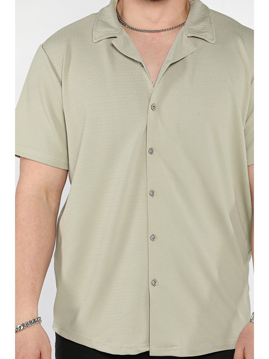 Haki Apaş Yaka Erkek Kısa Kol Gömlek-3