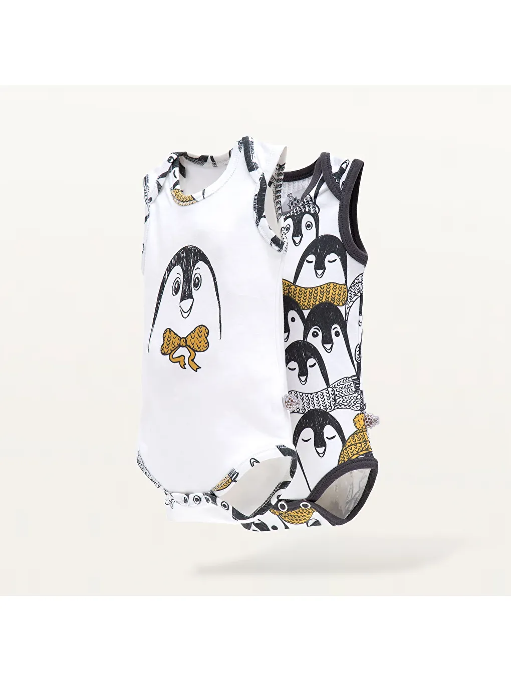 Pingu 2'li Bebek Zıbın Kolsuz Organik Beyaz-Antrasit