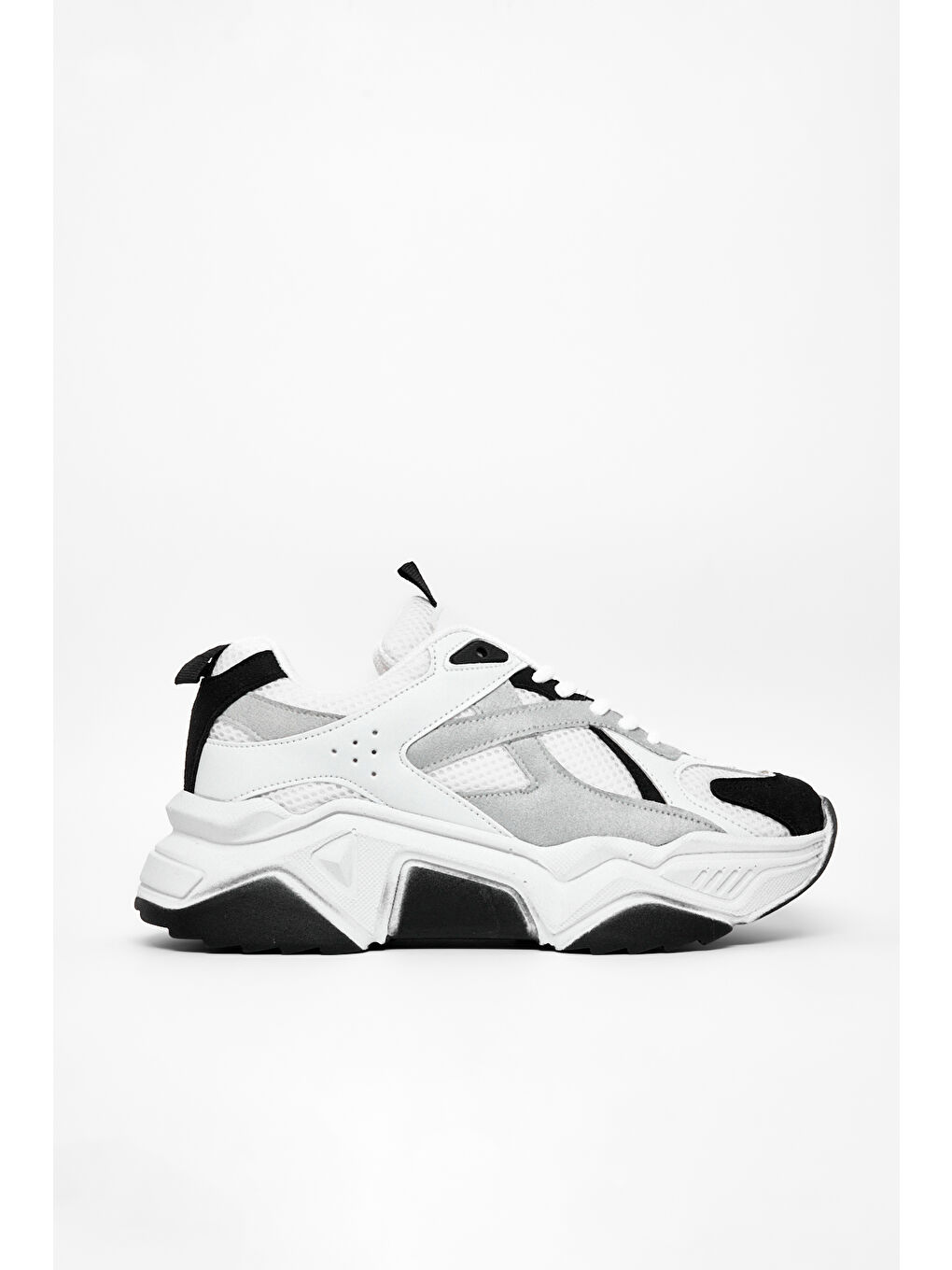 Kadın Beyaz Siyah Rahat Kalıp Poli Taban Bağcıklı Sneaker-2