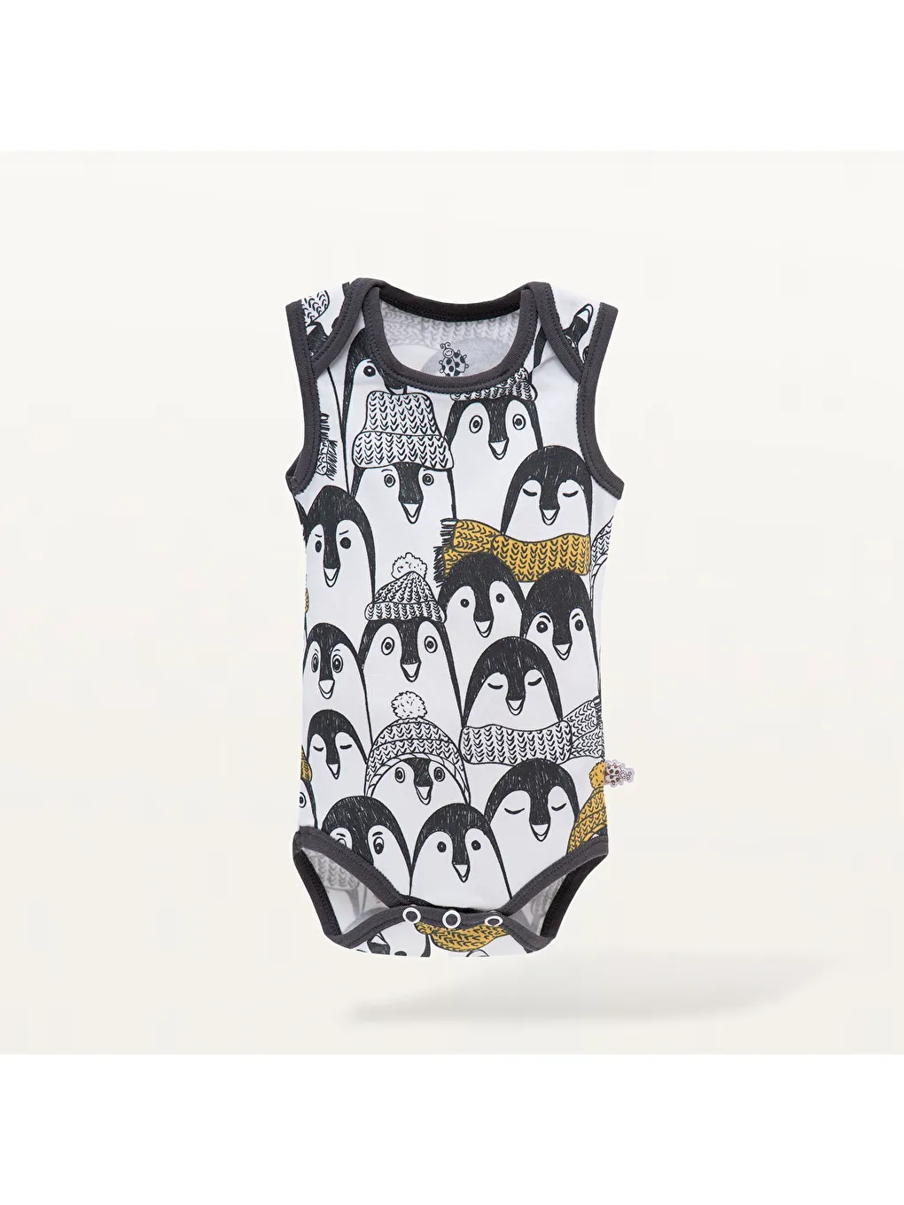 Pingu 2'li Bebek Zıbın Kolsuz Organik Beyaz-Antrasit-2