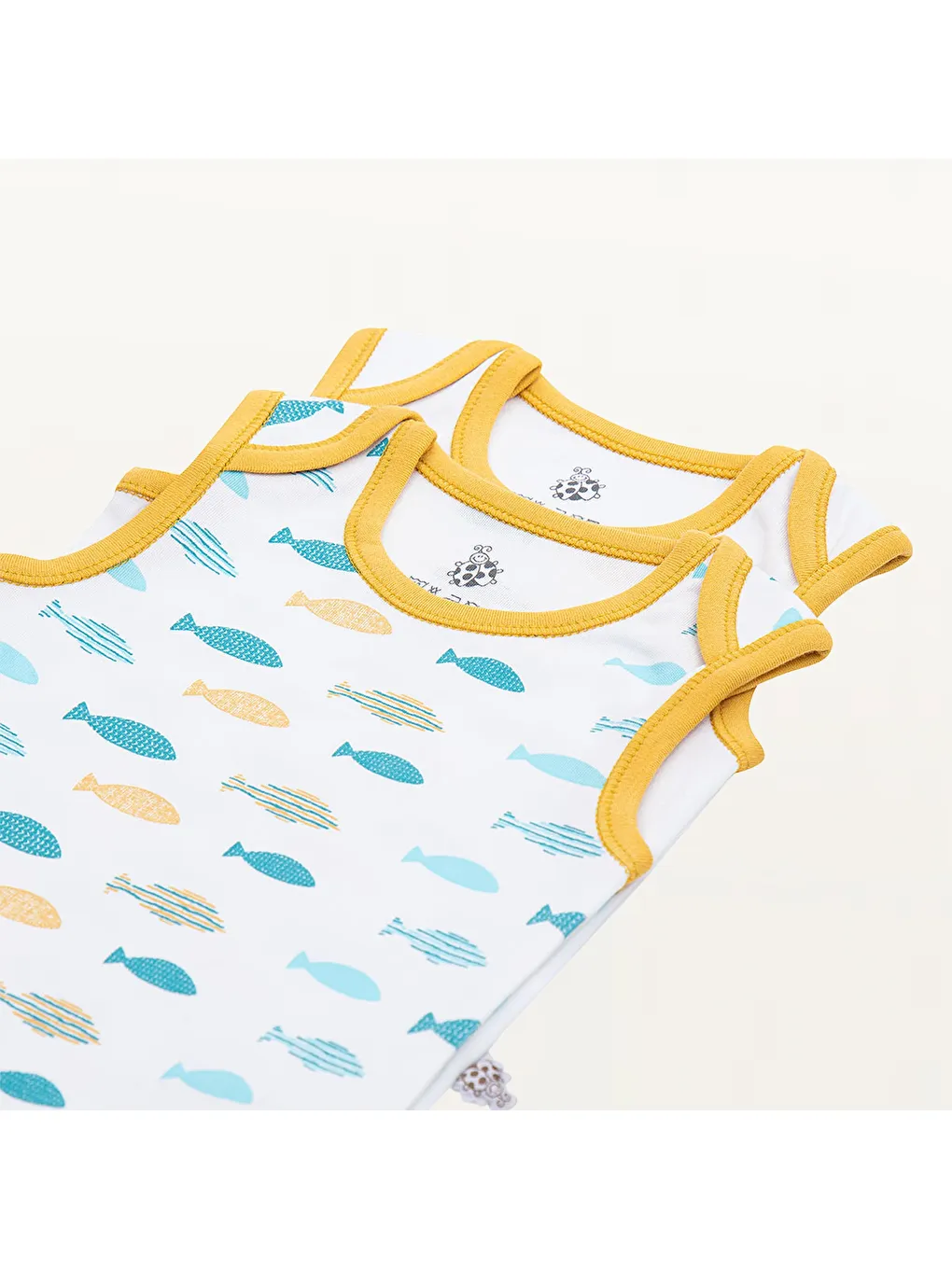 Ecocotton Sari Dodo 2'li Bebek Zıbın Kolsuz Organik Beyaz-Sarı - 5