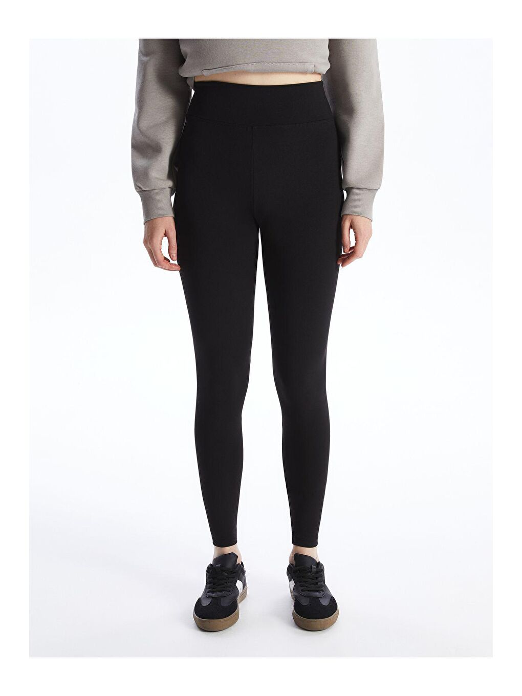 Toparlayıcı Siyah Yüksek Düz Bel Kadın Tayt-1