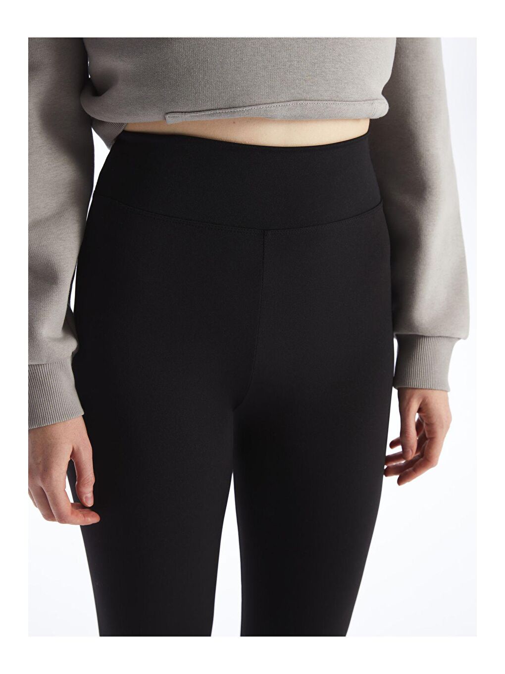 Toparlayıcı Siyah Yüksek Düz Bel Kadın Tayt-2