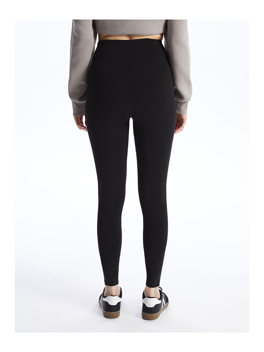 Toparlayıcı Siyah Yüksek Düz Bel Kadın Tayt-3