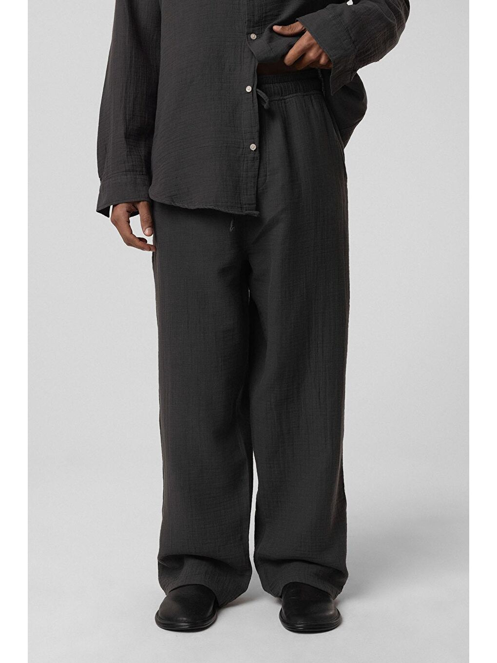 Baggy Fit Müslin Keten Pantolon Antrasit