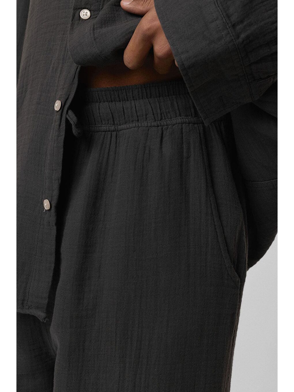 Baggy Fit Müslin Keten Pantolon Antrasit-3